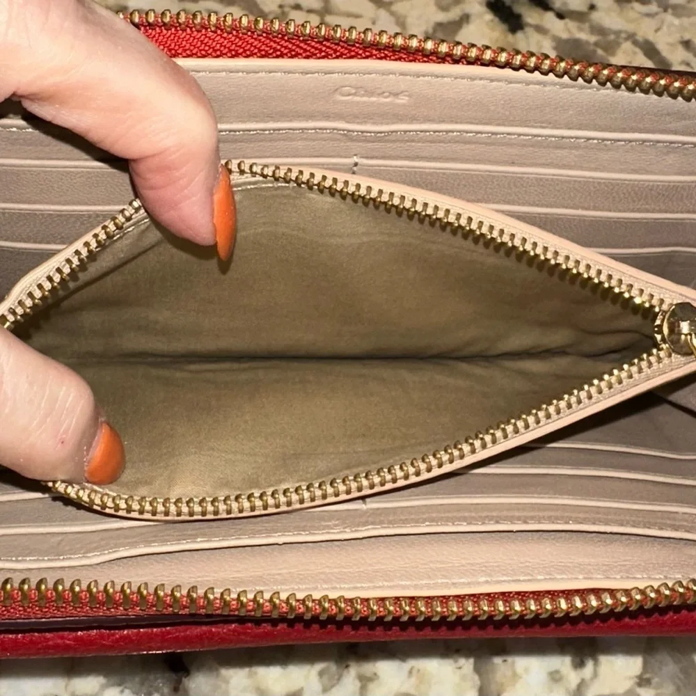 Classic Chloé Red Leather Front Pocket Continental Zip @ Wallet Gold Hardware